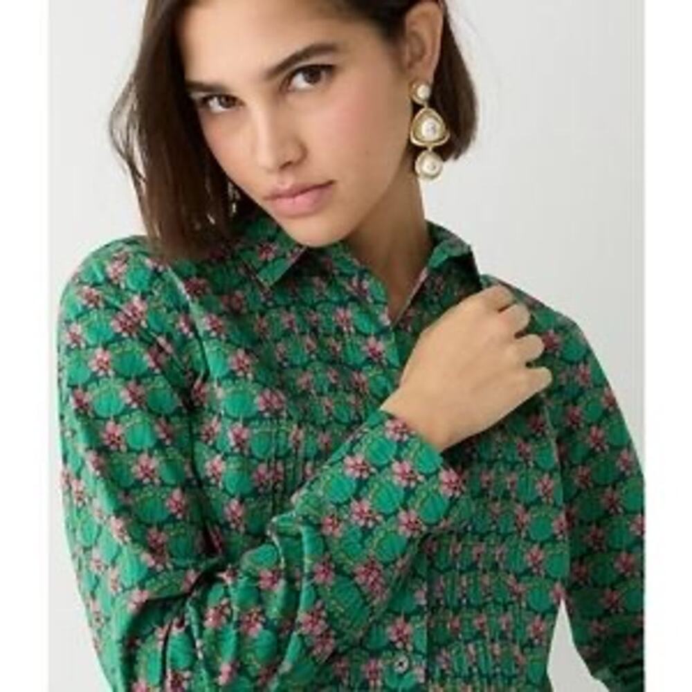 J.Crew Slim-fit Organic Cotton Tuxedo Shirt in Liberty Tudor Tulip Green Pink 4
